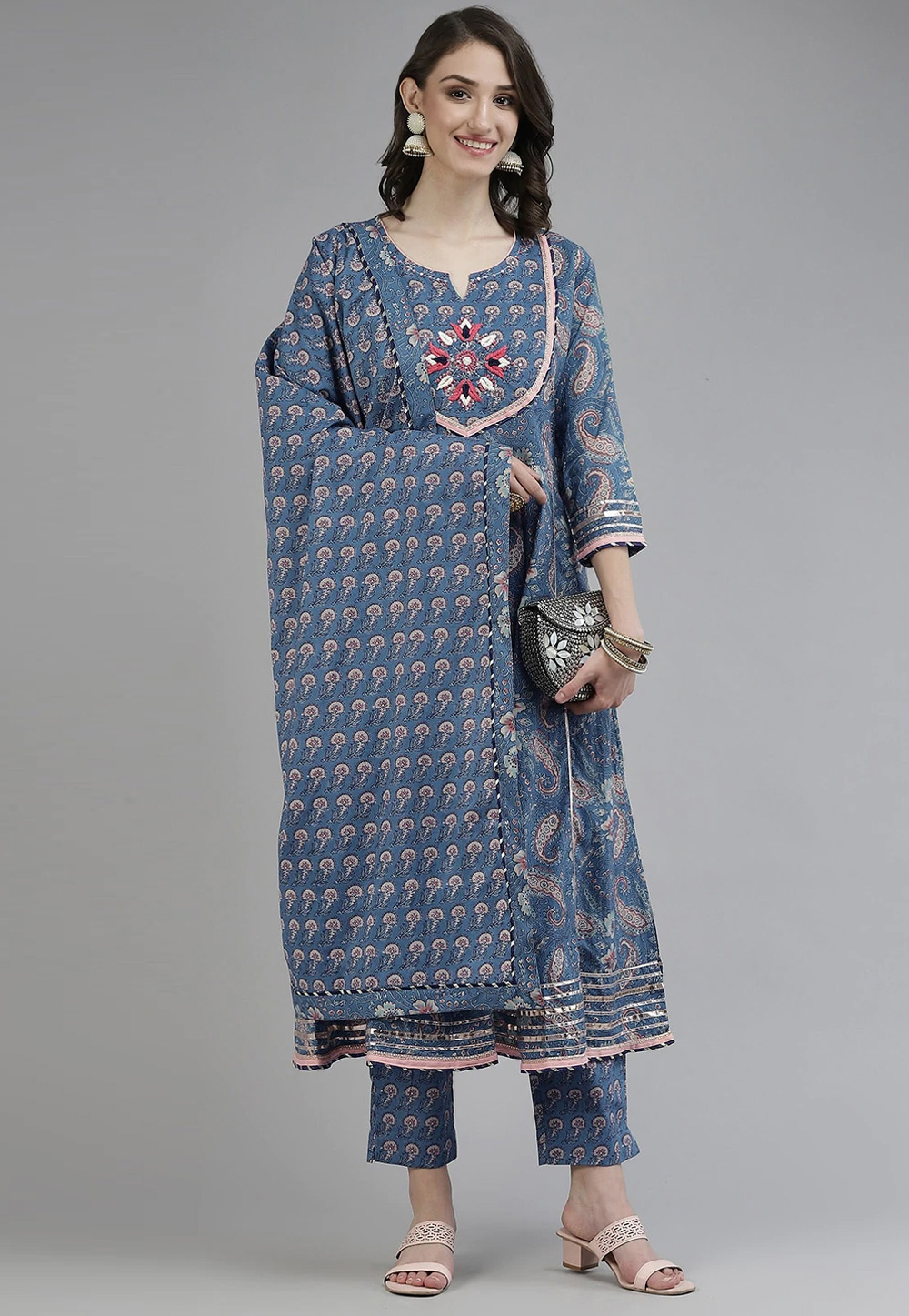 Blue Cotton Readymade Kameez With Pant 245000