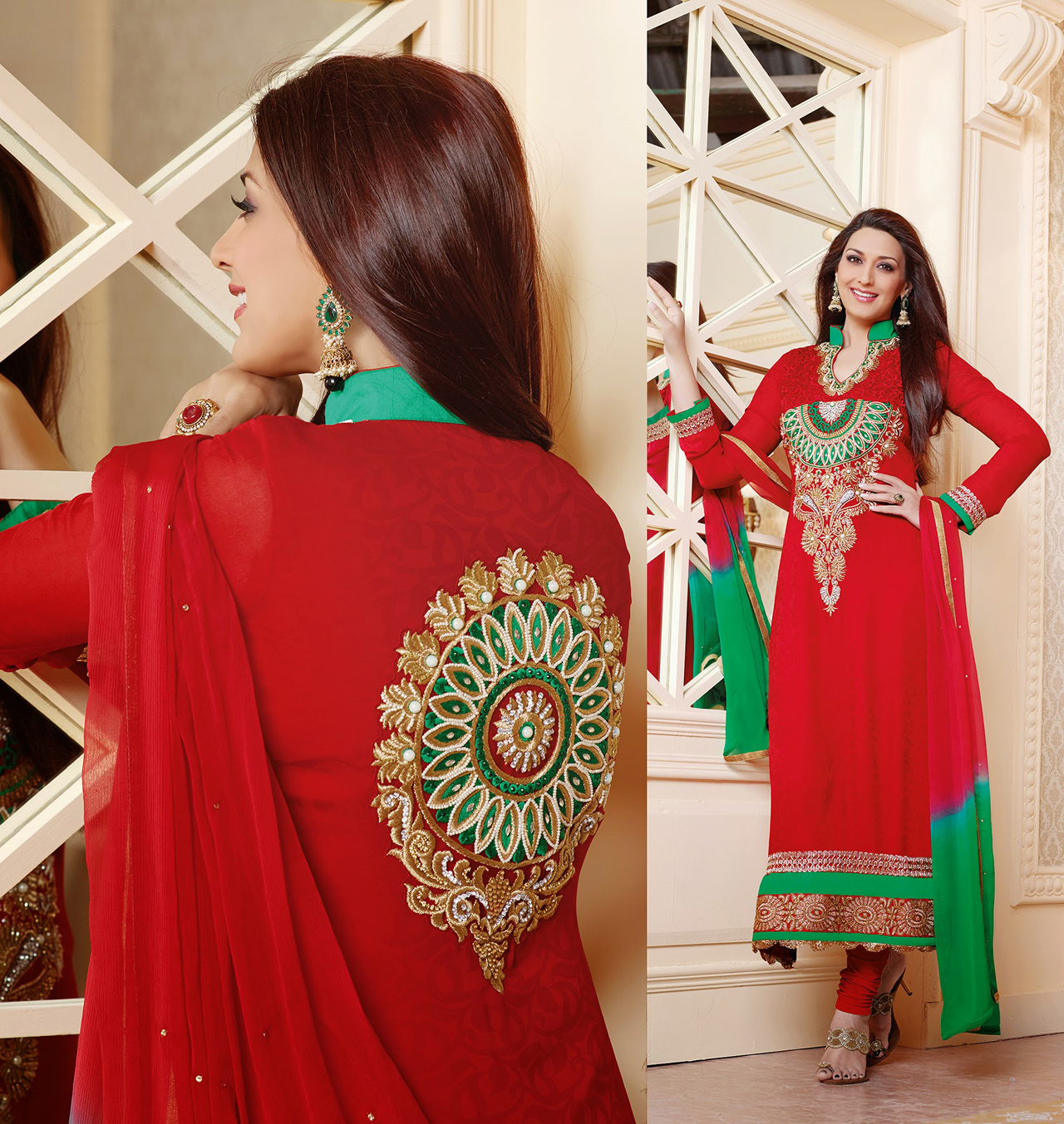 Sonali Bendre Red Embroidered Bollywood Salwar Kameez 39568