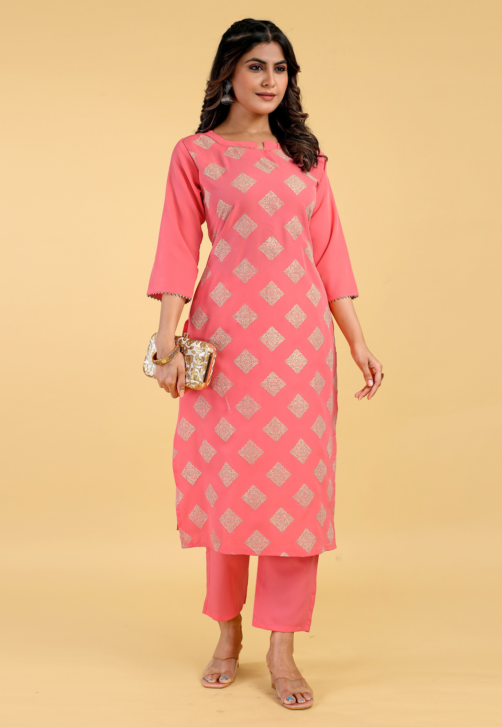 Pink Crepe Kurta Set With Pant 266309
