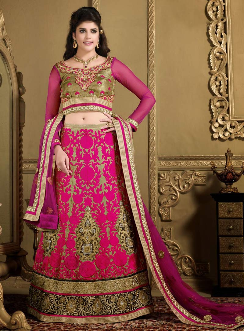 Pink Net Embroidered Wedding Lehenga Choli 39427