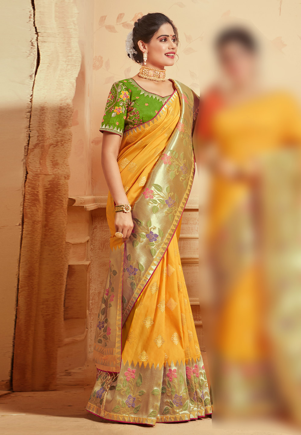 Yellow Banarasi Silk Saree With Blouse 193917