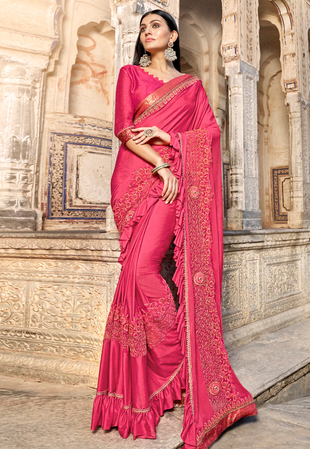 Pink Jacquard Silk Festival Wear Saree 231841