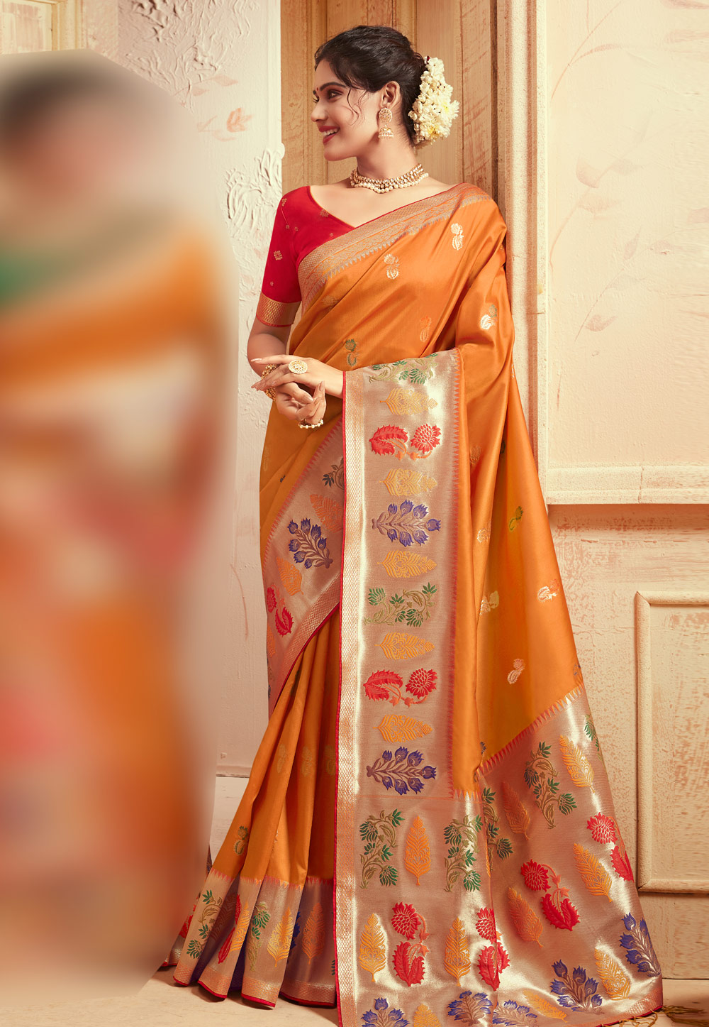 Orange Banarasi Silk Saree With Blouse 193922