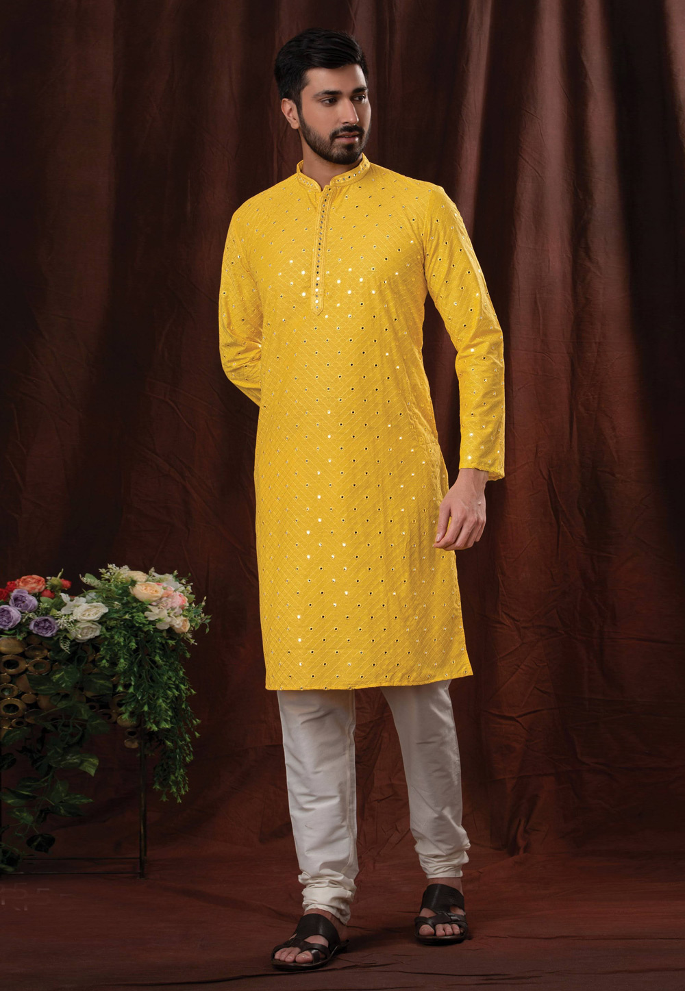 Yellow Cotton Kurta Pajama 245079