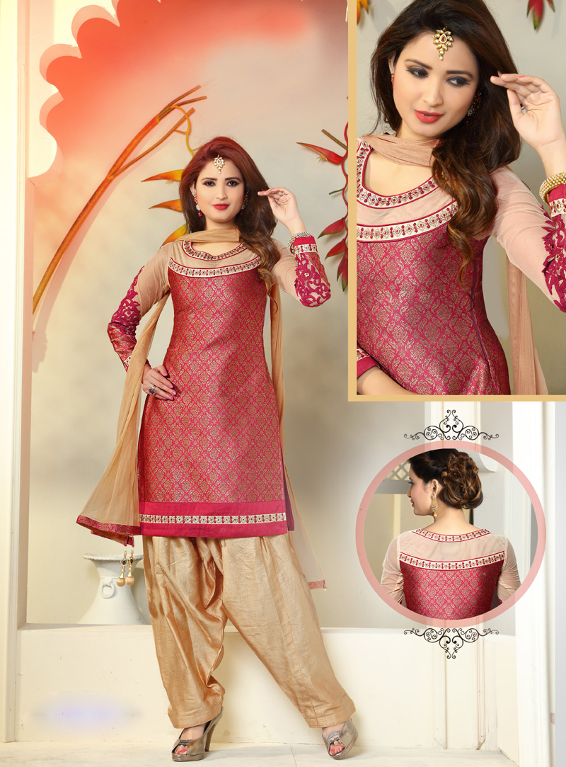 Pink Jacquard Readymade Punjabi Suit 93276