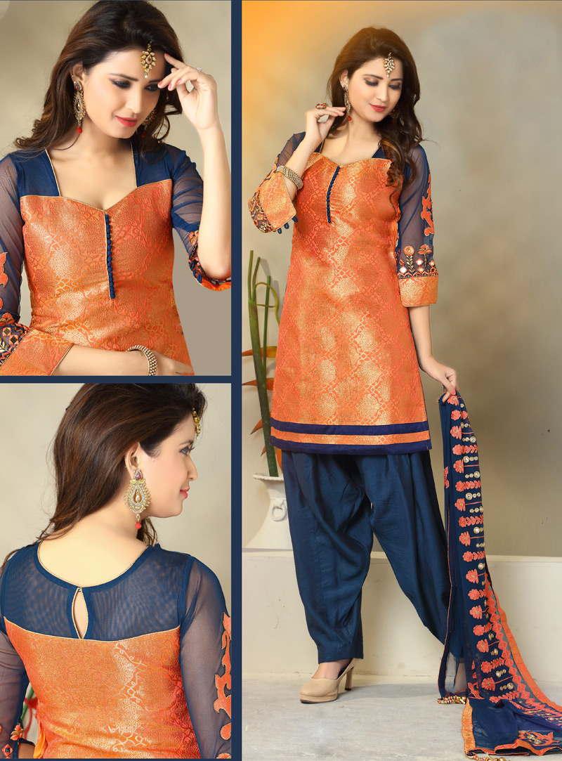 Orange Silk Readymade Patiala Suit 93277