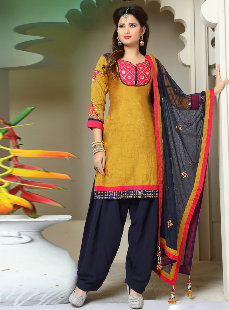 Mustard Silk  Readymade Punjabi Suit 93278