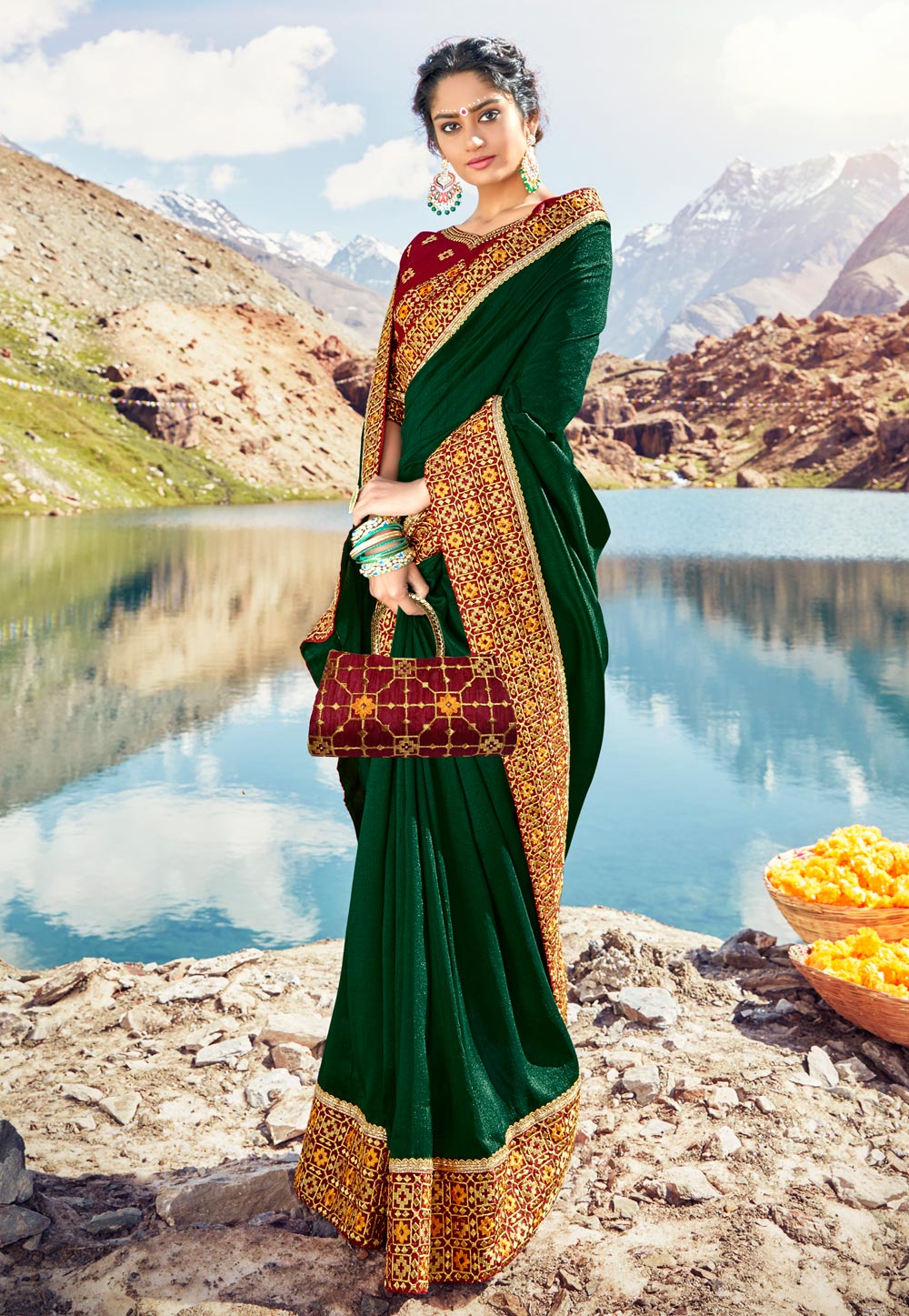 Green Georgette Saree With Blouse 205022