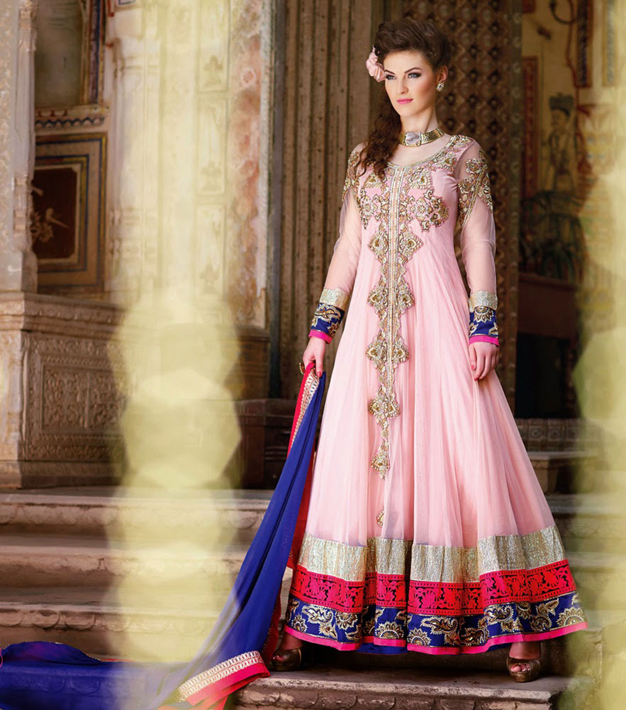 Pink Karachi Work Ankle Length Wedding Anarkali Suit 40241