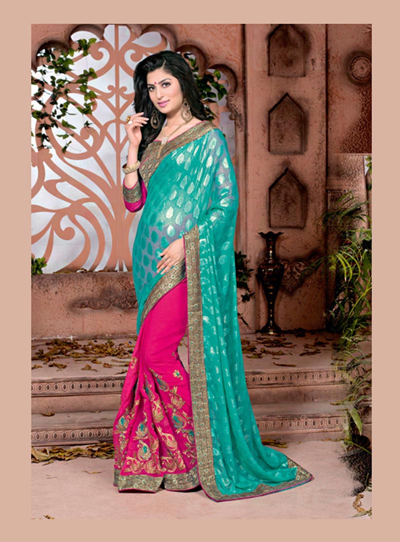 Sea Green Jacquard Half and Half Saree 72992