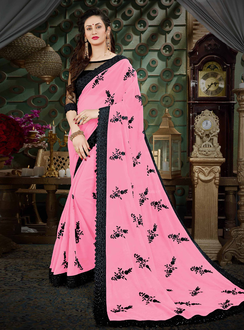 Light Pink Georgette Saree With Blouse 131160