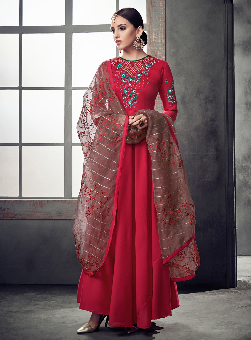 Magenta Cotton Ankle Length Anarkali Suit 155017