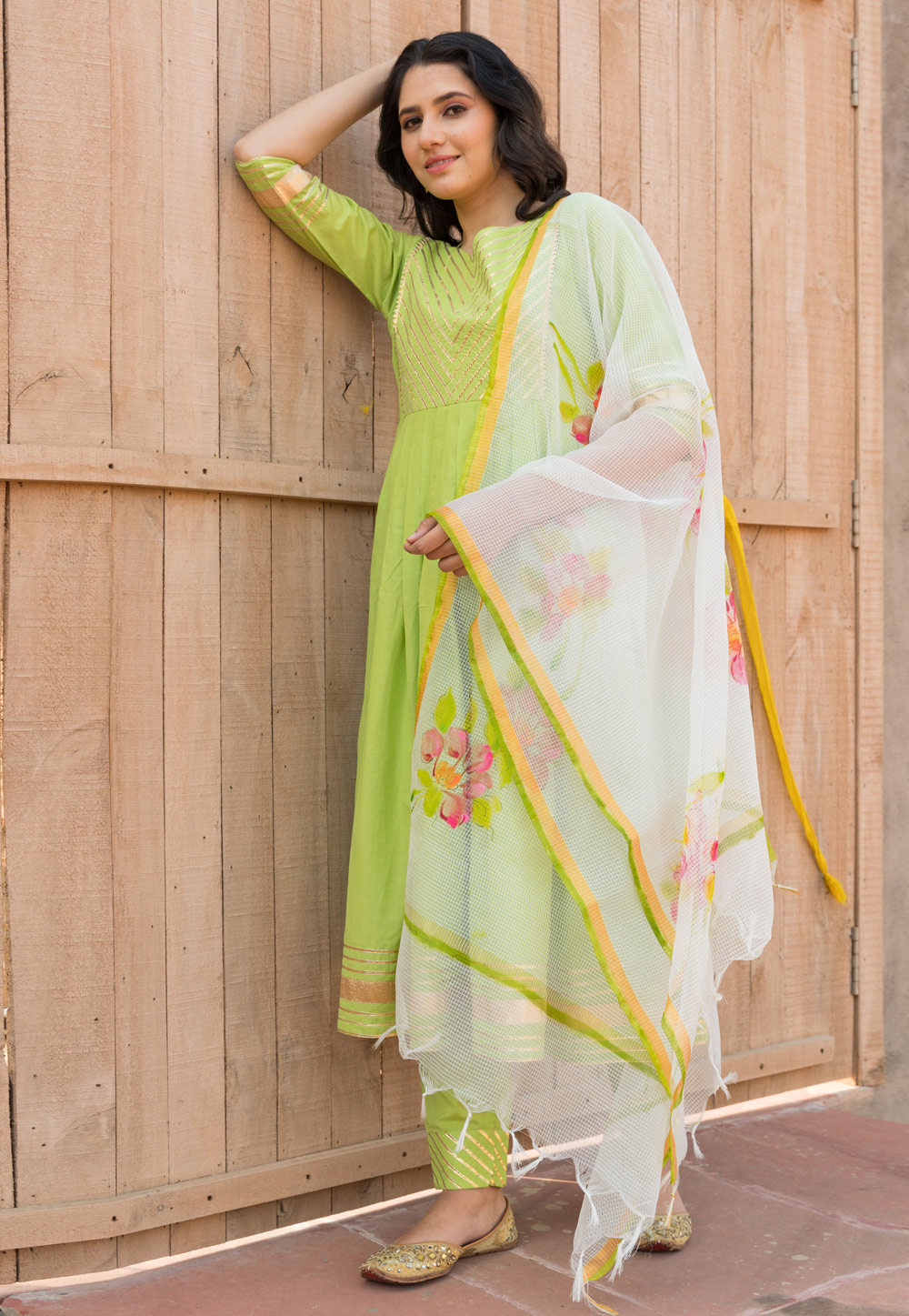 Light Green Cotton Readymade Kameez With Pant 245493