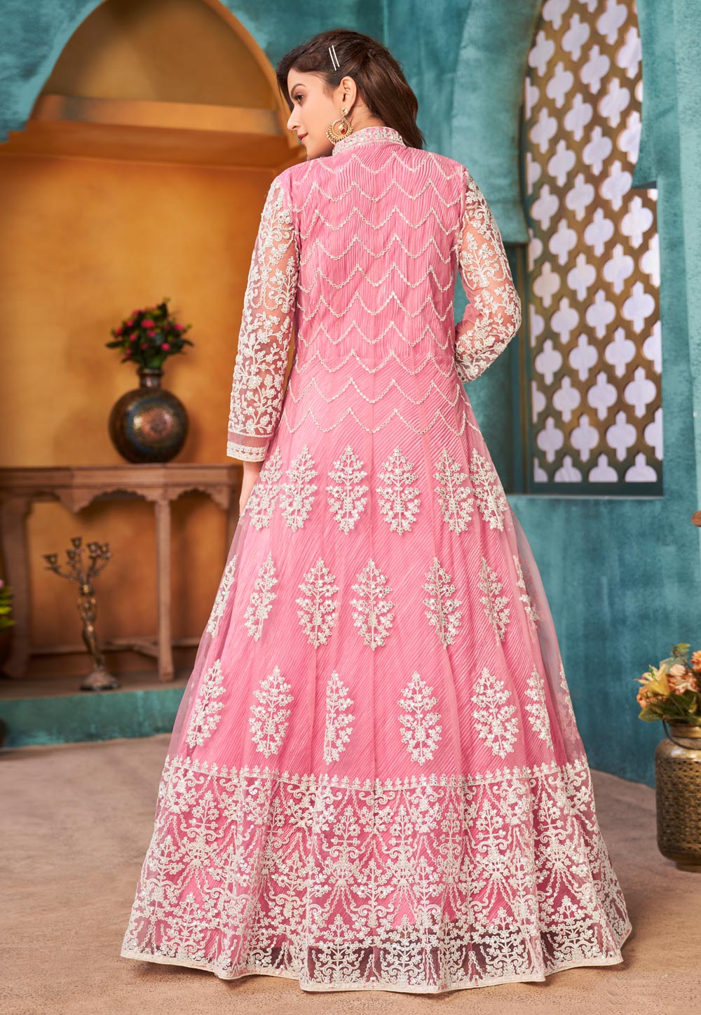 Vinay Shish Mahal Heavy Dola Silk Anarkali Suit Pink Color DN 17257