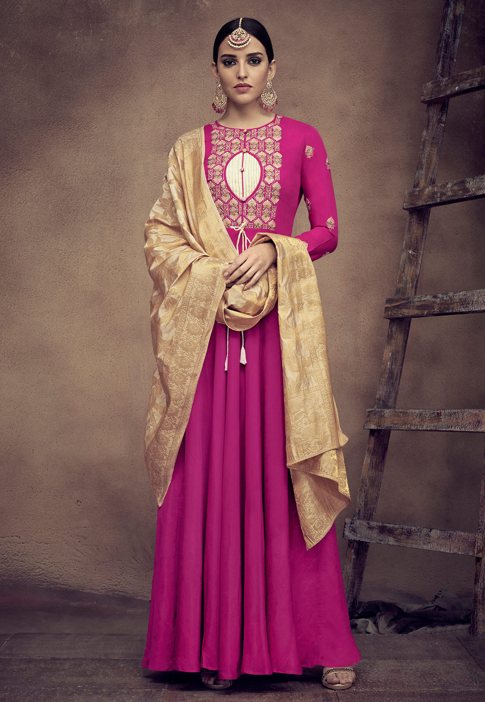 Magenta Rayon Readymade Ankle Length Anarkali Suit 163601