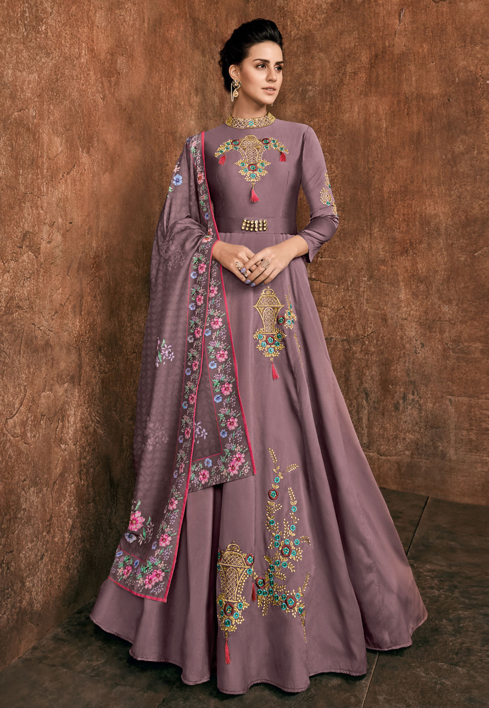 Lavender Rayon Readymade Embroidered Abaya Style Anarkali Suit 167746