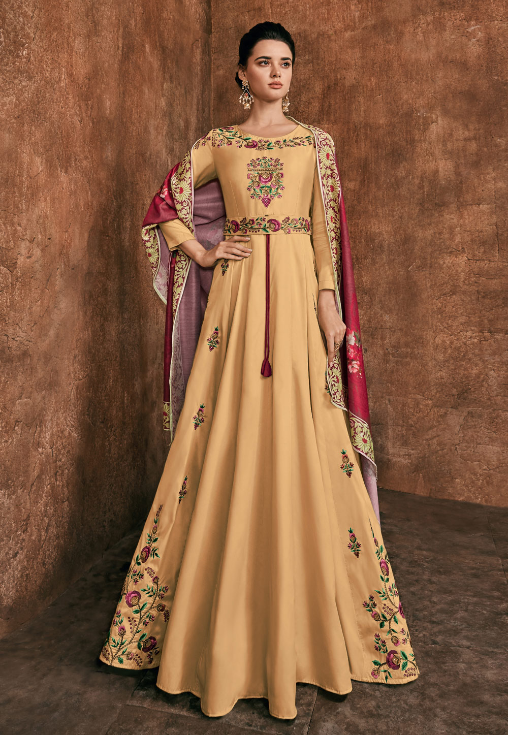 Yellow Rayon Readymade Embroidered Floor Length Anarkali Suit 167747