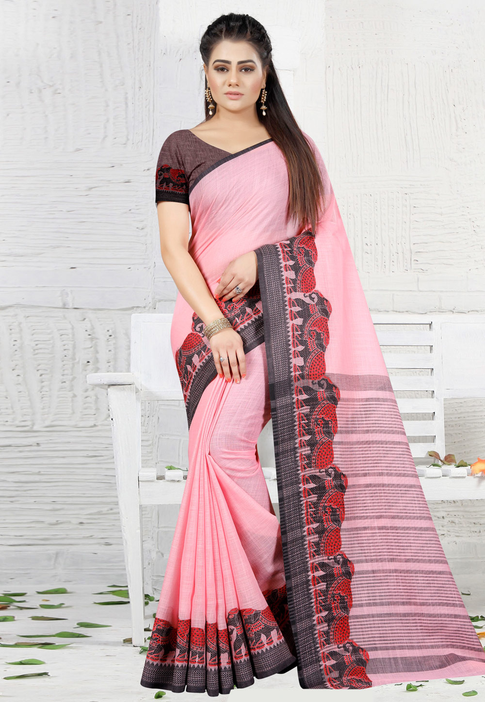 Pink Banarasi Saree With Blouse 201683