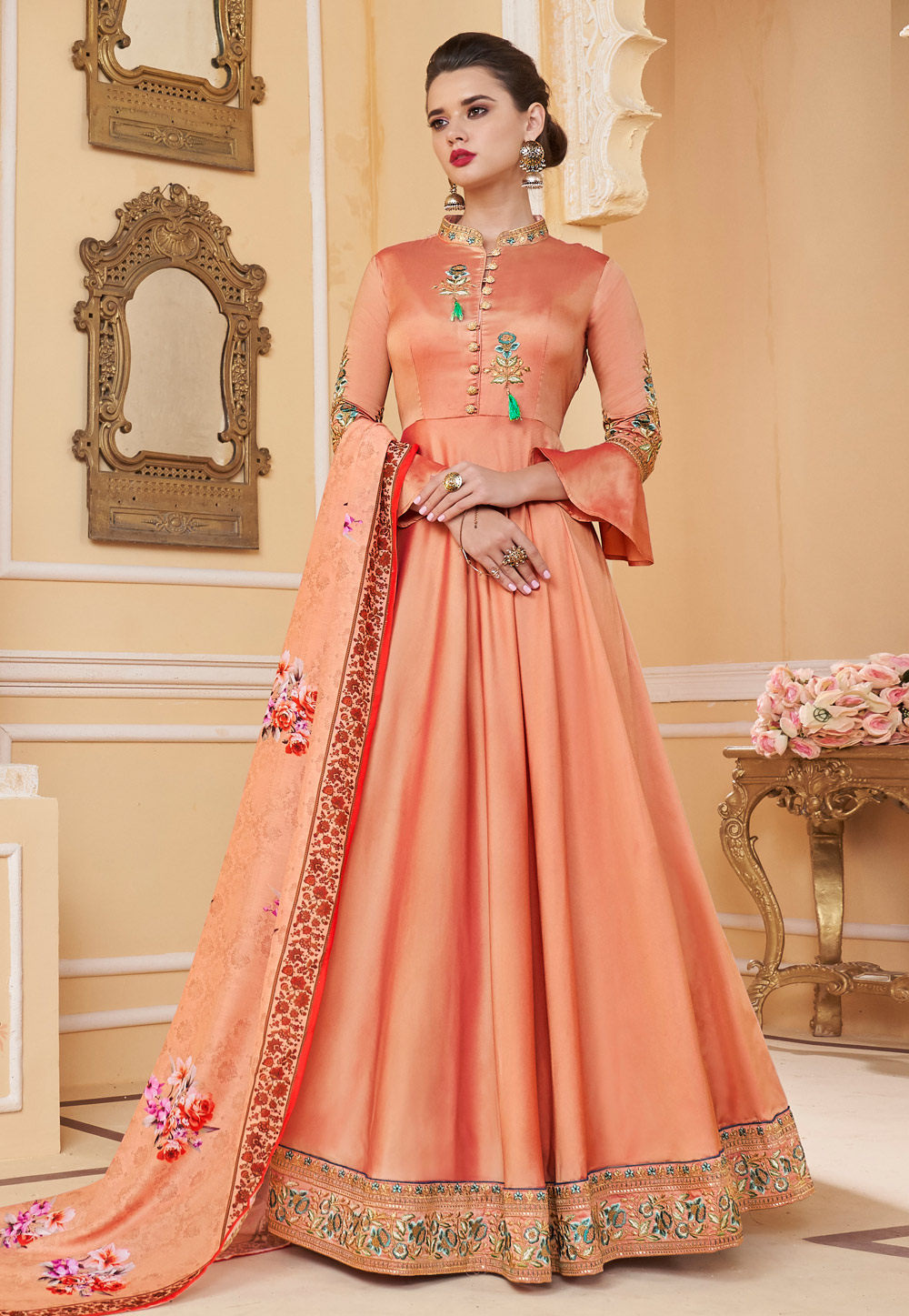 Peach Silk Anarkali Suit 185730