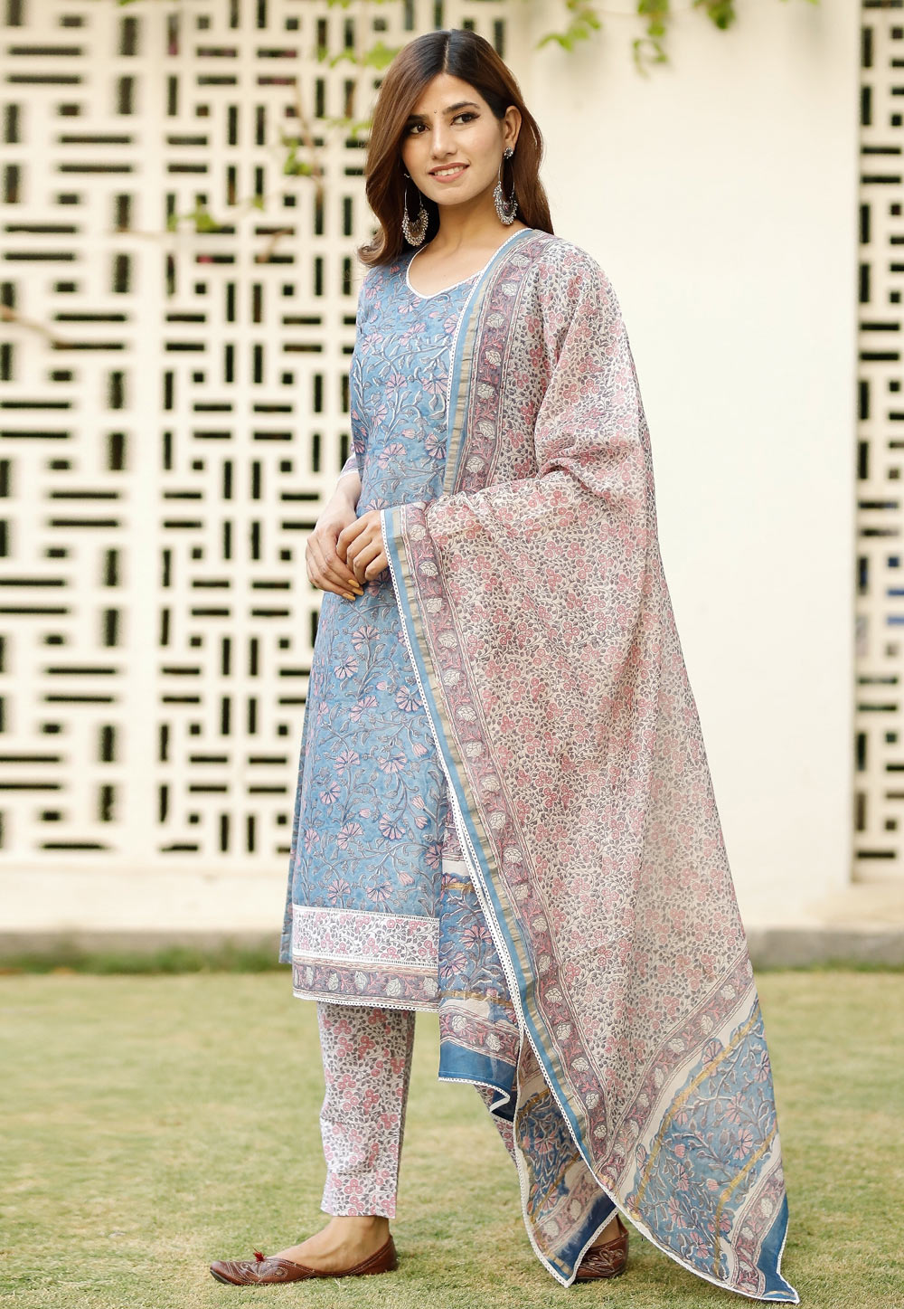 Blue Cotton Readymade Kameez With Pant 245498