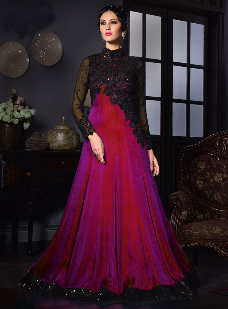 Purple Satin Silk Party Wear Gown 80627