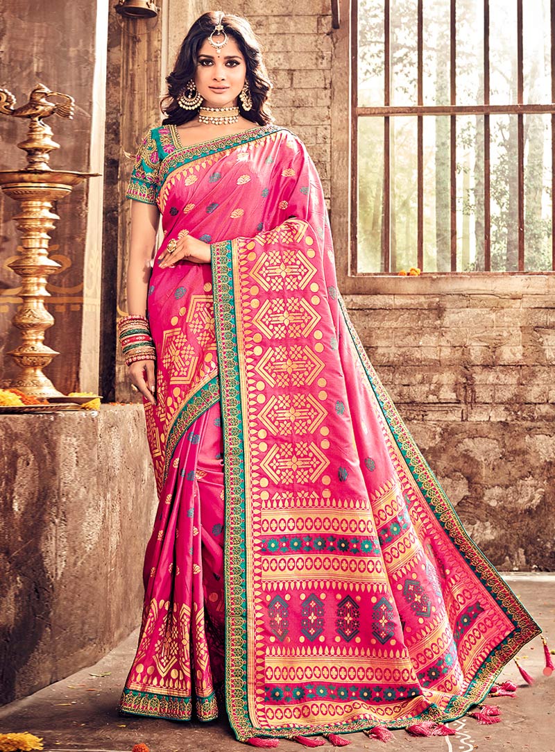 Pink Banarasi Silk Festival Wear Saree 101125