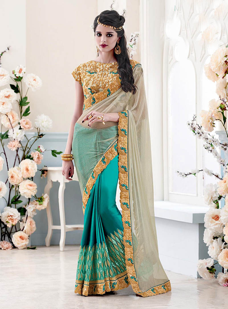 Beige Shimmer Lycra Party Wear Saree 67166