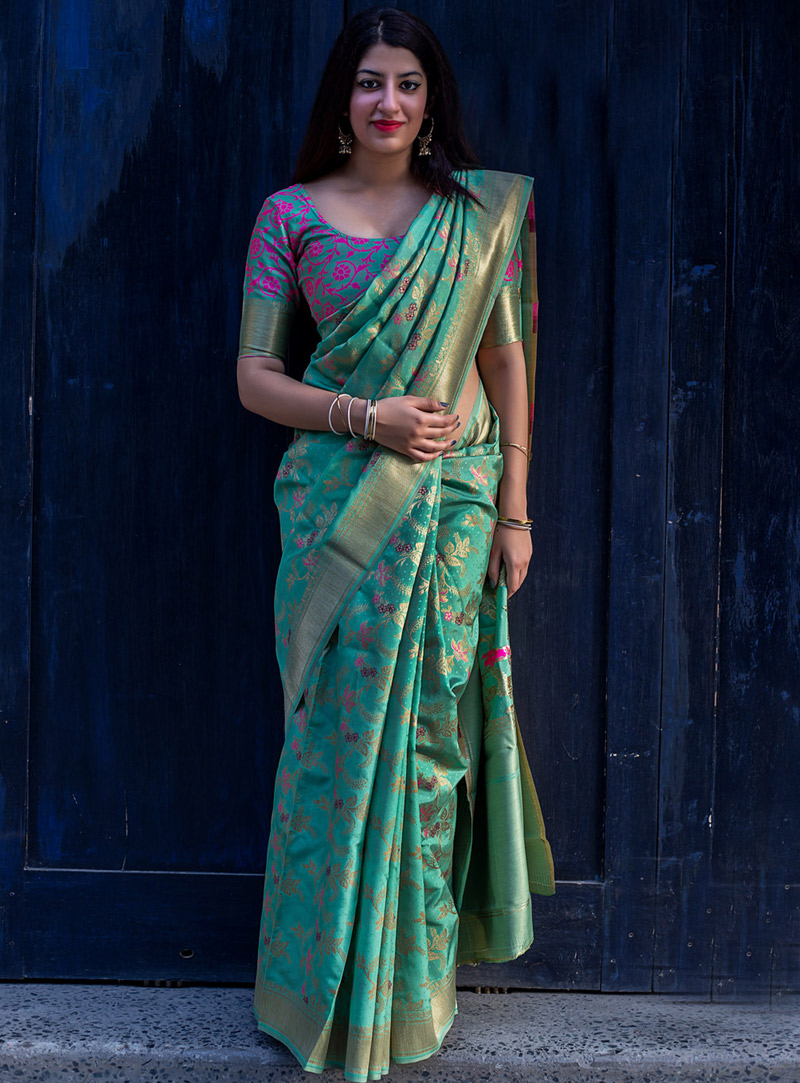 Green Banarasi Silk Saree 140021