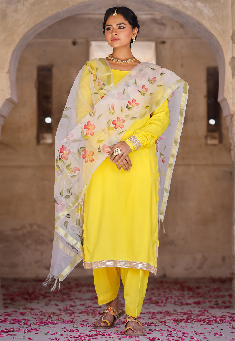 Yellow Rayon Readymade Punjabi Suit 247057