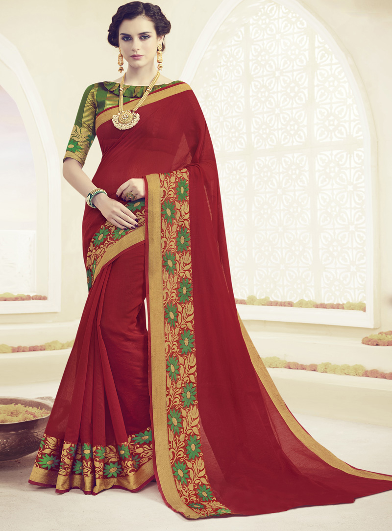 Red Banarasi Silk Festival Wear Saree 93443