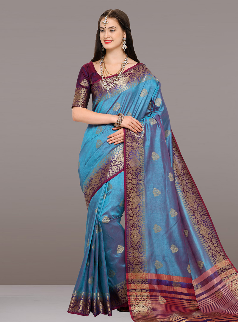 Blue Silk Saree With Blouse 140335