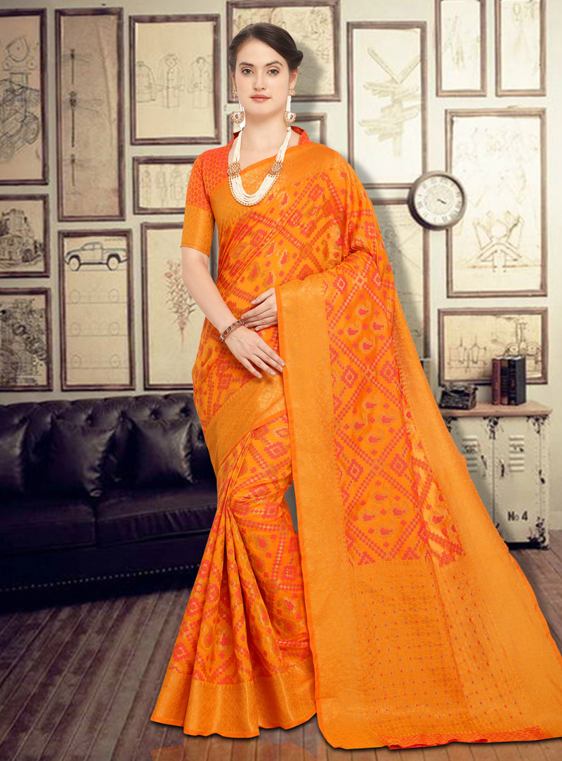 Orange Silk Festival Wear Saree 140773