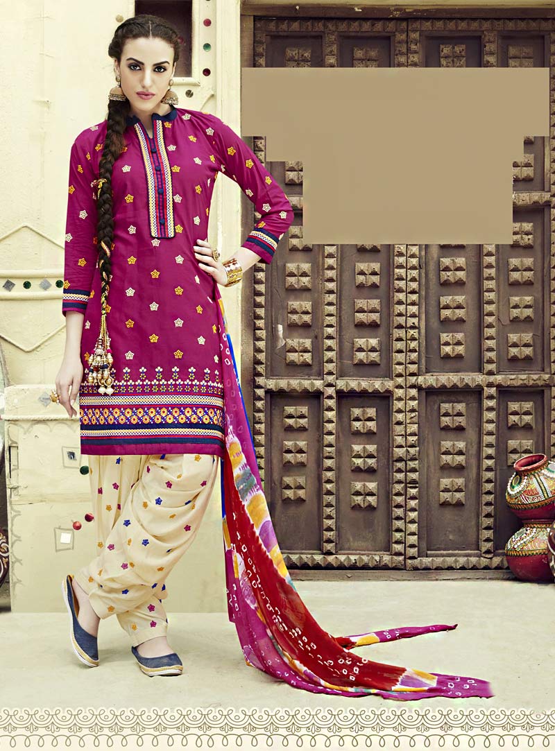 Magenta Cotton Punjabi Suit 69626