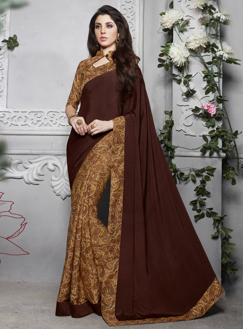 Brown Silk Casual Wear Saree 112166
