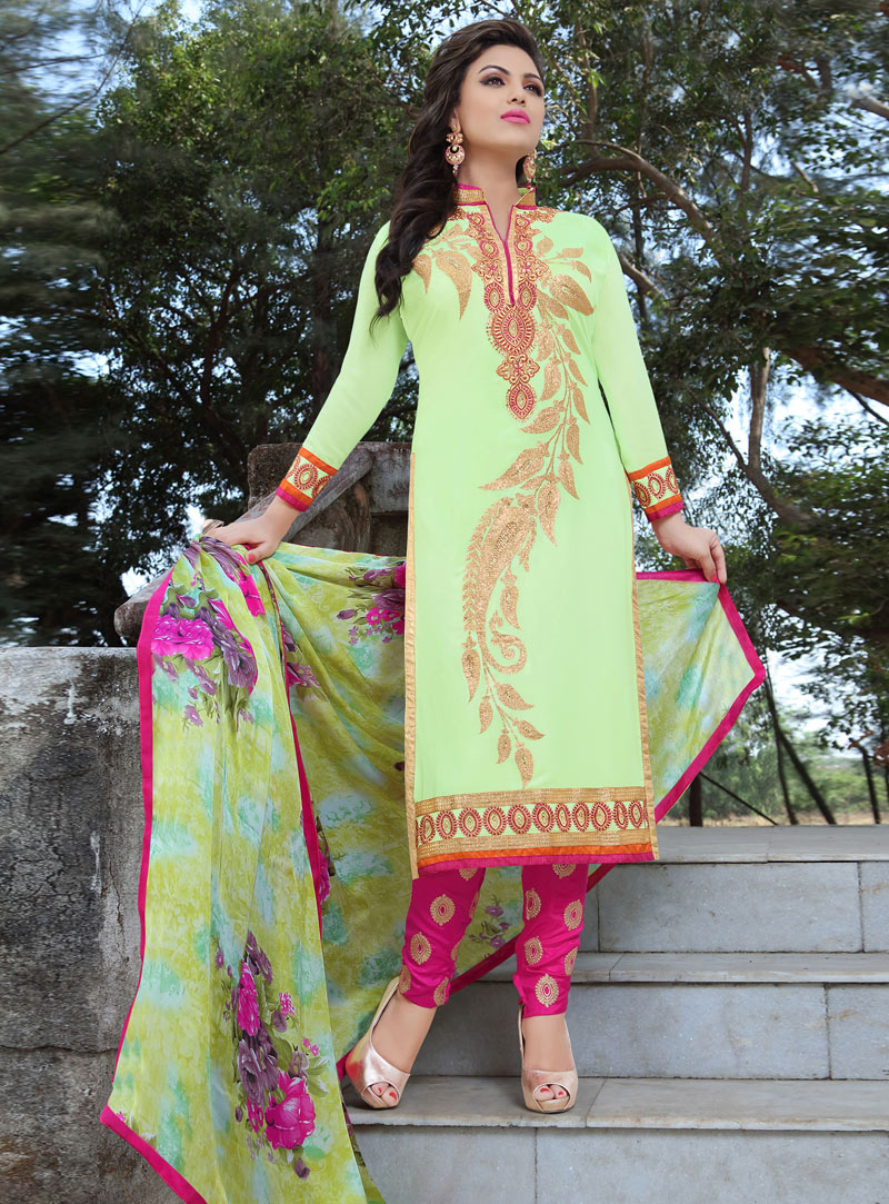 Light Green Georgette Straight Cut Pant Style Suit 93773