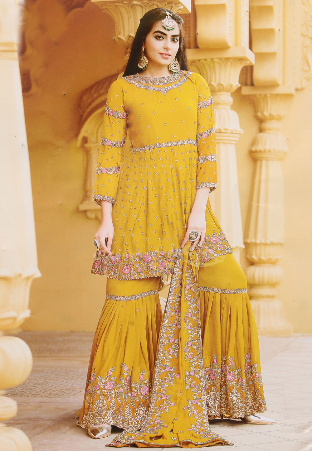 Yellow Faux Georgette Sharara Suit 245803