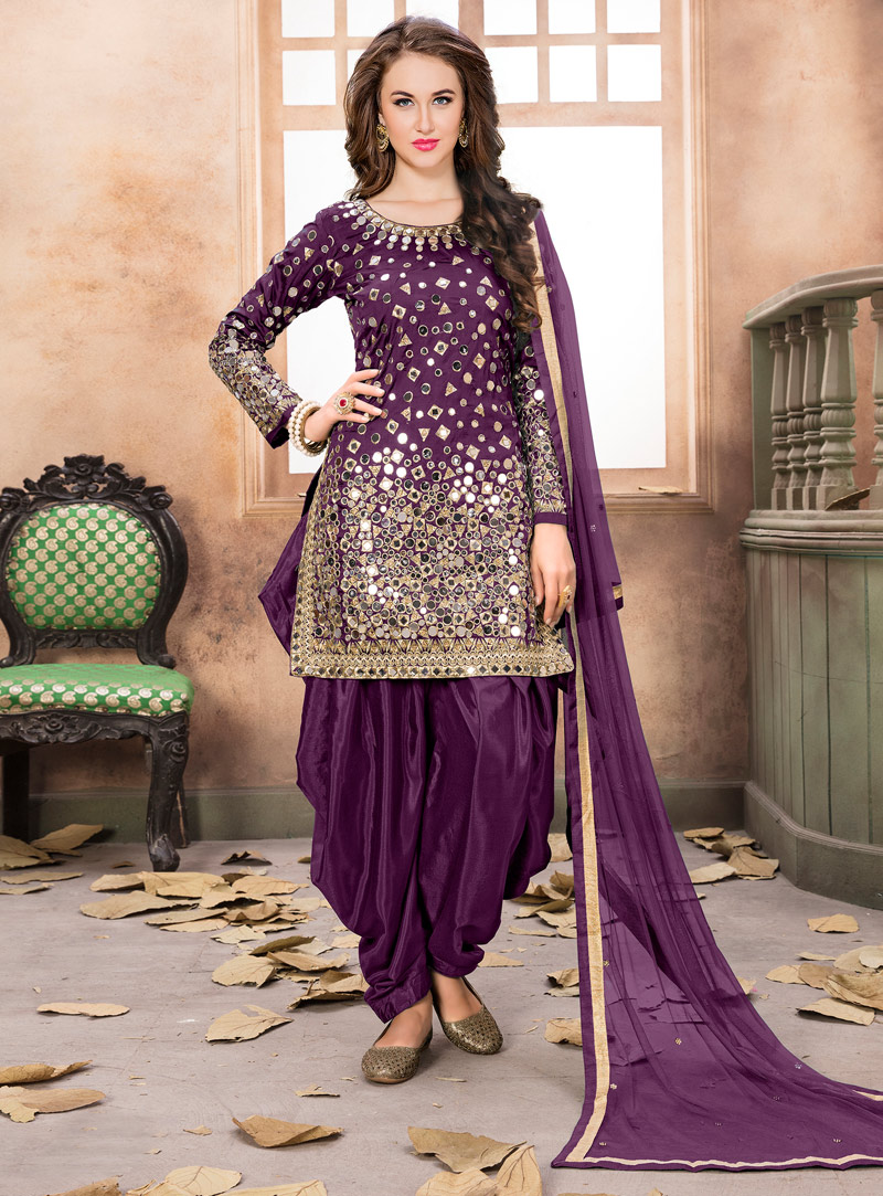 Purple Taffeta Silk Patiala Suit 116791