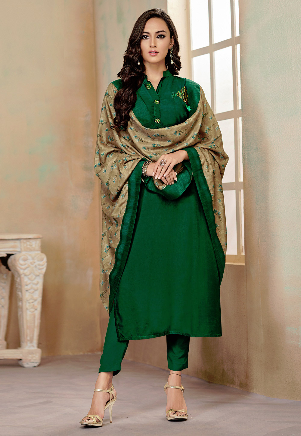 Green Cotton Kameez With Pant 186518