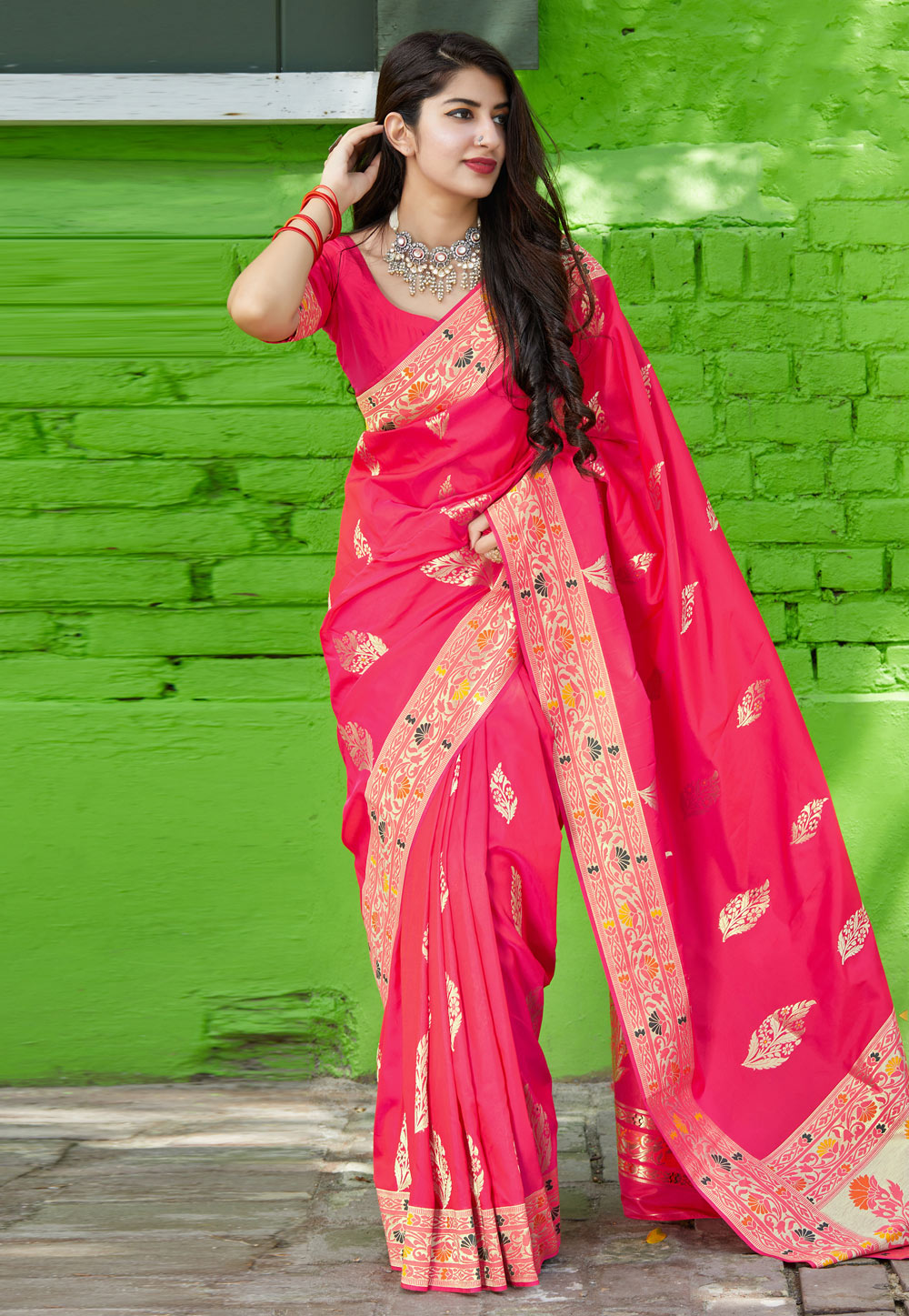 Pink Banarasi Silk Festival Wear Saree 210588