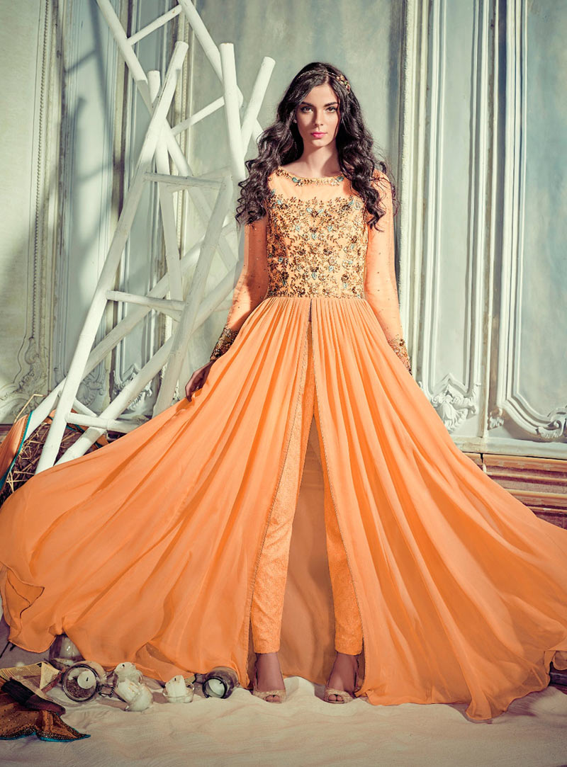 Orange Georgette Designer Anarkali Suit 74578