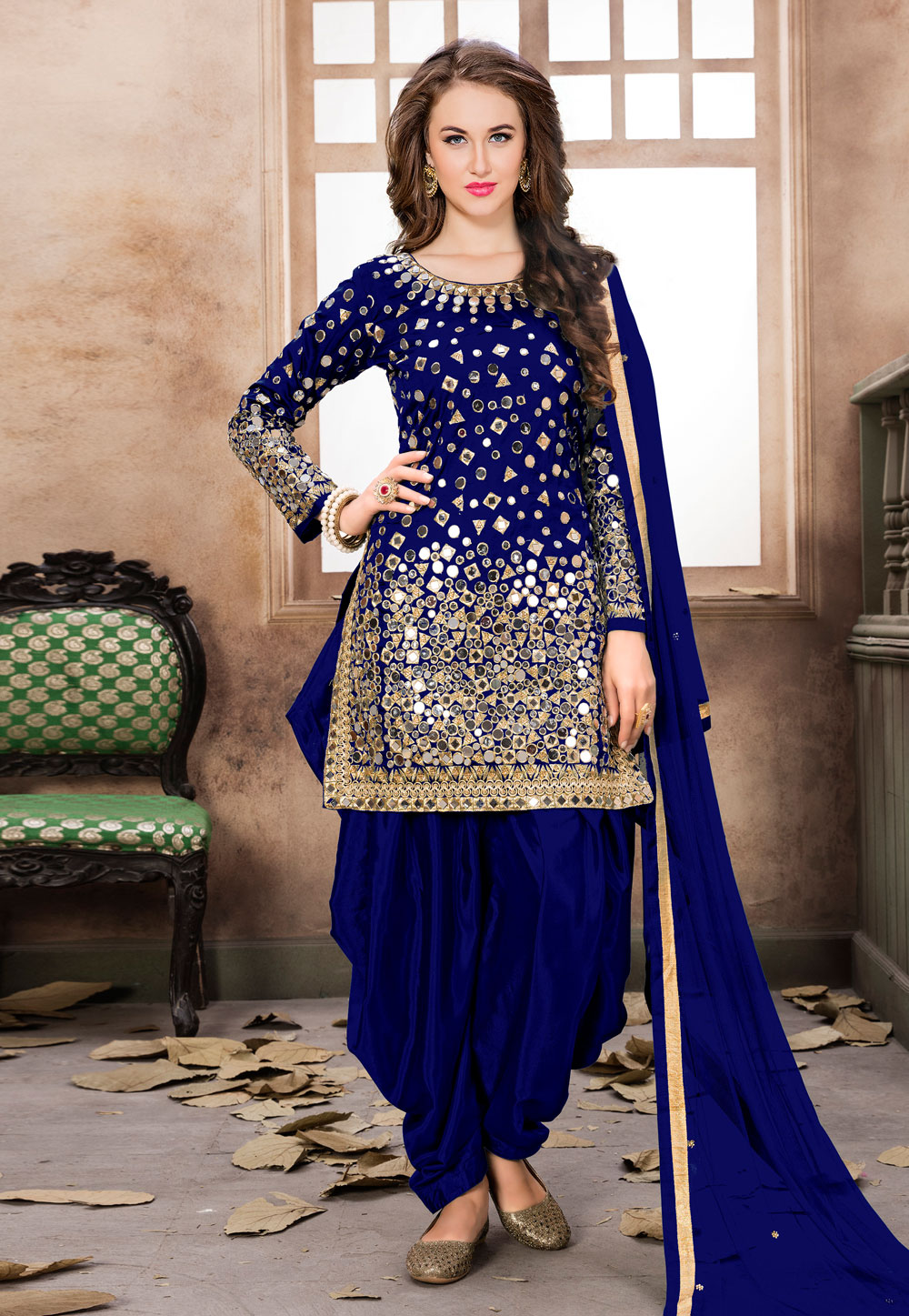 Blue Taffeta Punjabi Suit 186819
