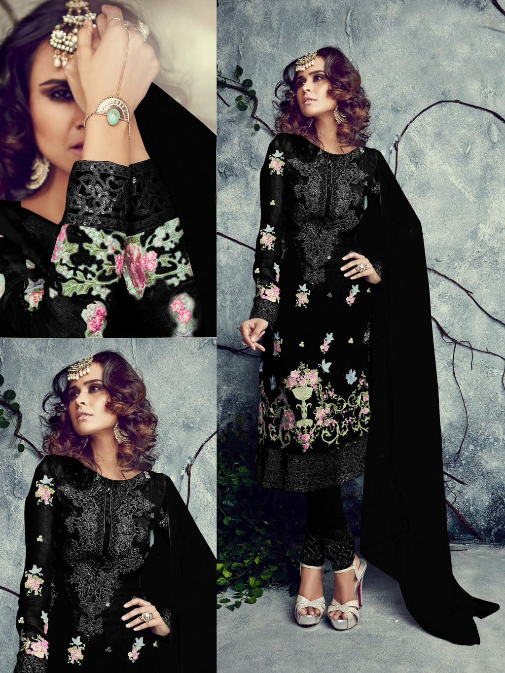 Black Georgette Pakistani Style Suit 69061