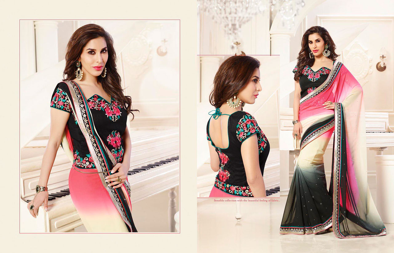 Sophie Choudry Pink Weight Less Bollywood Saree 43501
