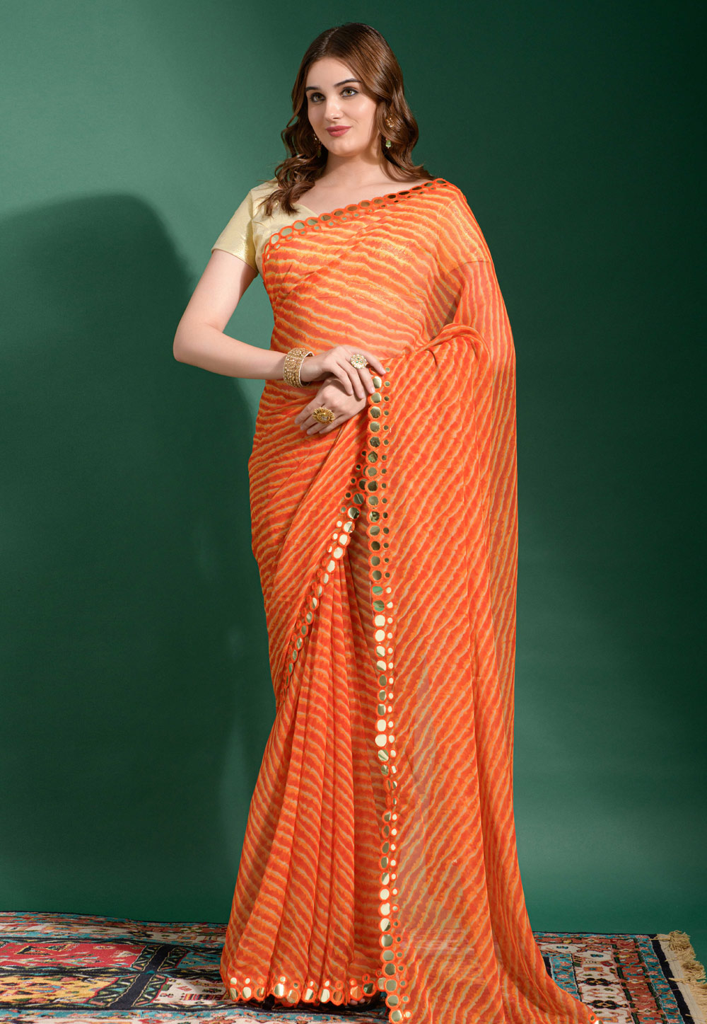Orange Chiffon Saree With Blouse 263105