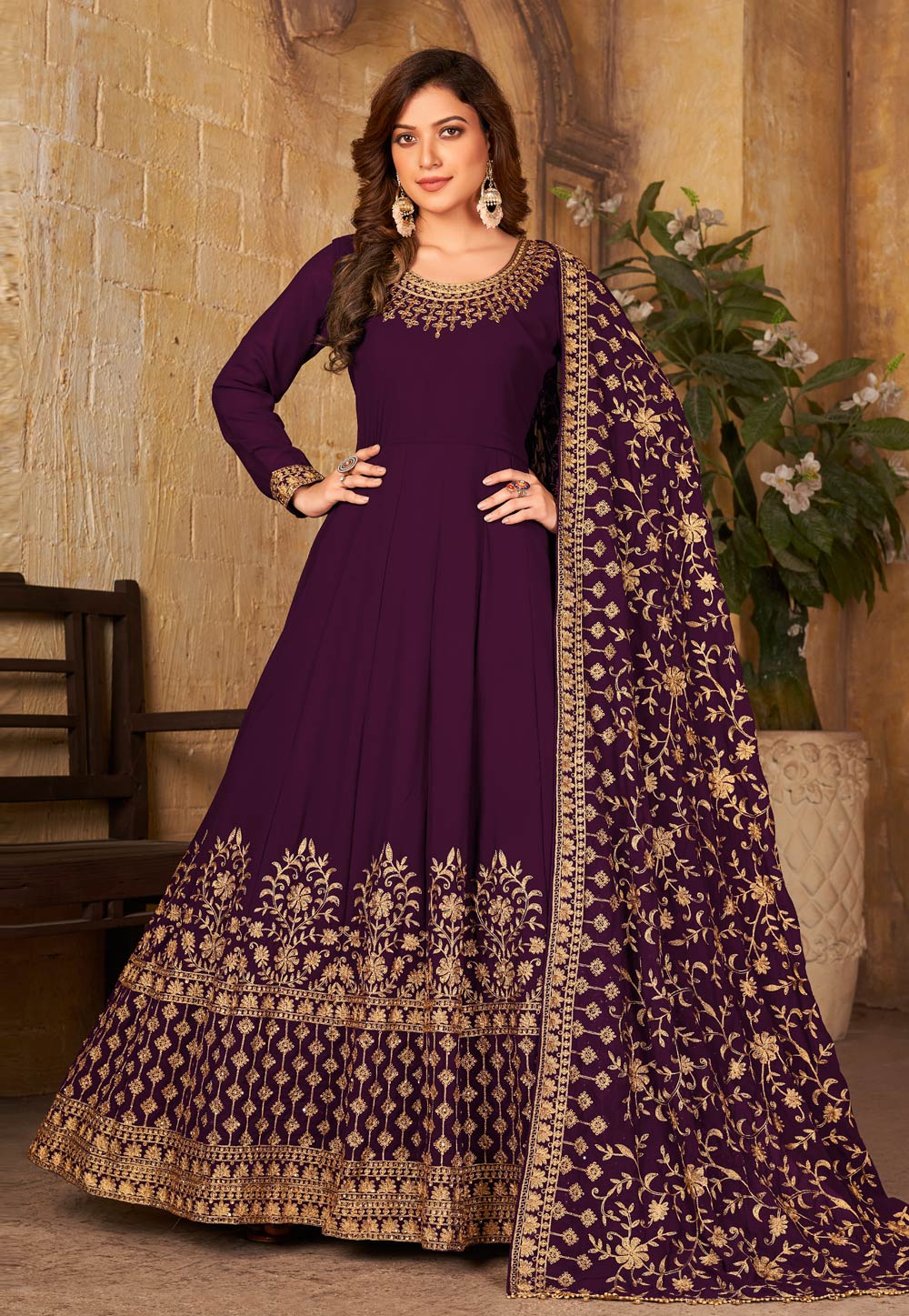 Purple Faux Georgette Abaya Style Anarkali Suit 247664