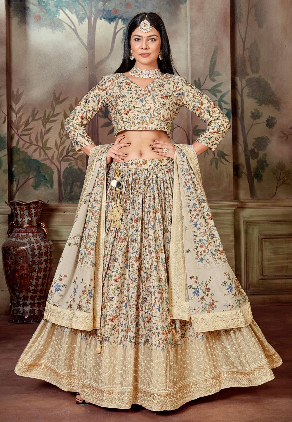 Beige Cotton Silk Circular Lehenga Choli 267500