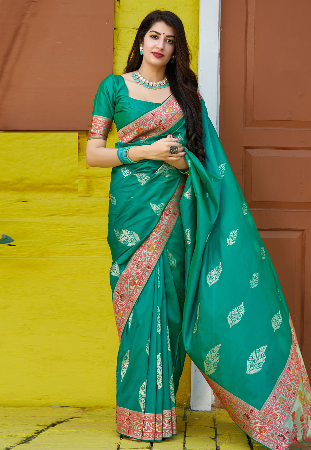 Teal Banarasi Silk Festival Wear Saree 210590