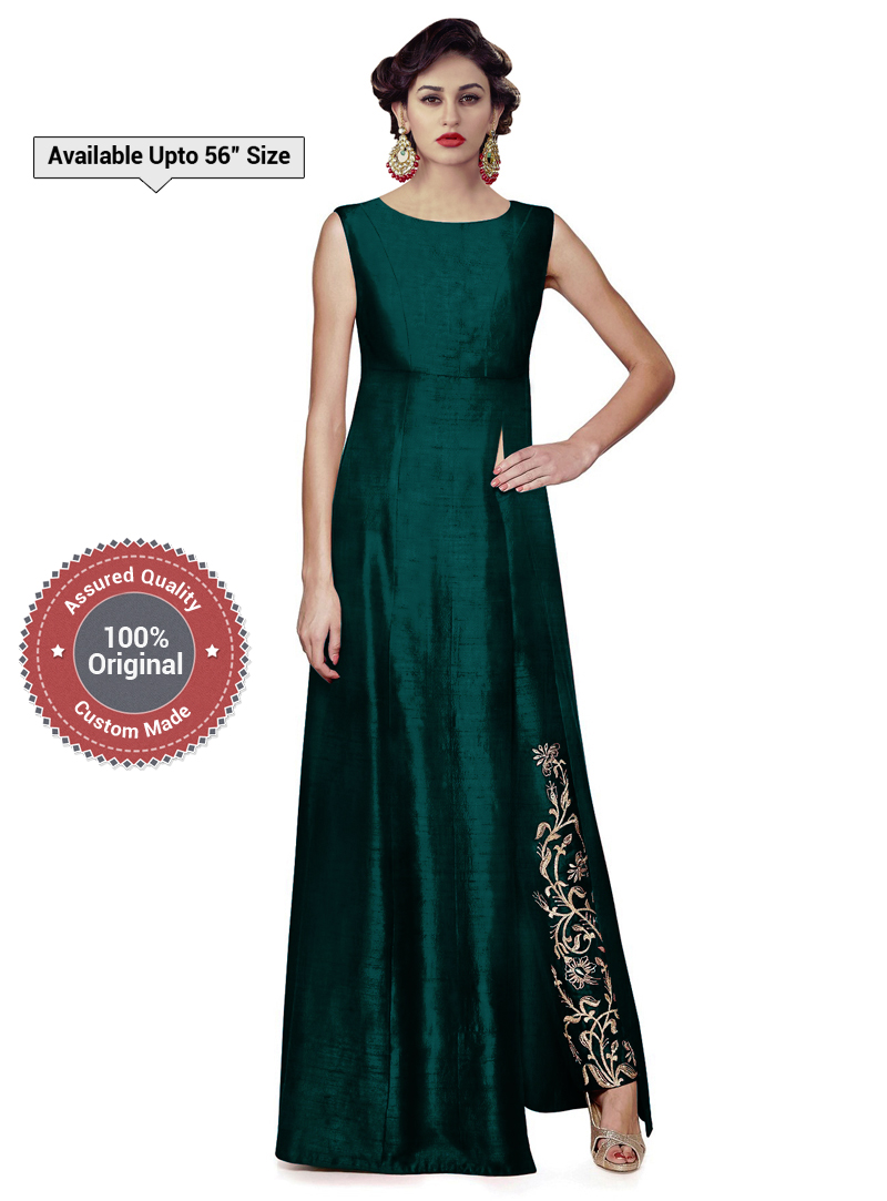 Green Raw Silk Pant Style Suit Salwar Kameez Suit 153367