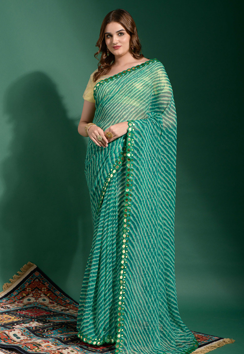 Sea Green Chiffon Saree With Blouse 263107