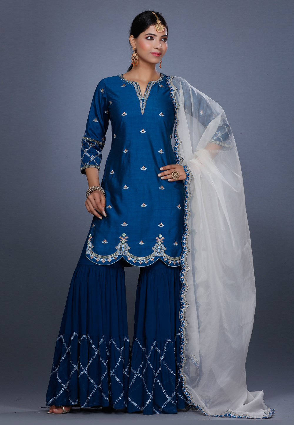 Navy Blue Raw Silk Pakistani Suit 271207